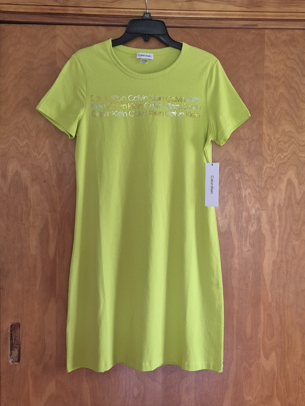 Calvin Klein Neon Lime Logo T-shirt Dress, size S